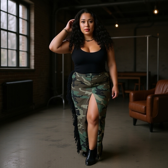 Army Fatigue Skirt with Split - Picture 4 of 7